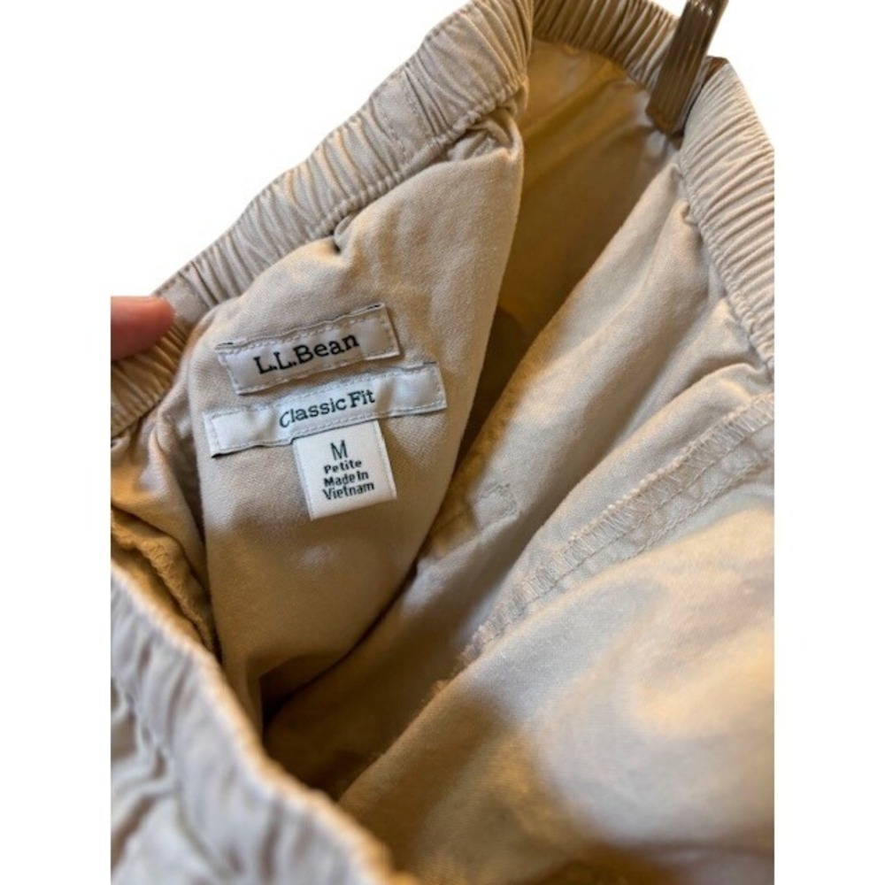 LL Bean Classic Fit Khaki Tan Drawstring Elastic Waist Pants Women's M Petite - Picture 3 of 8